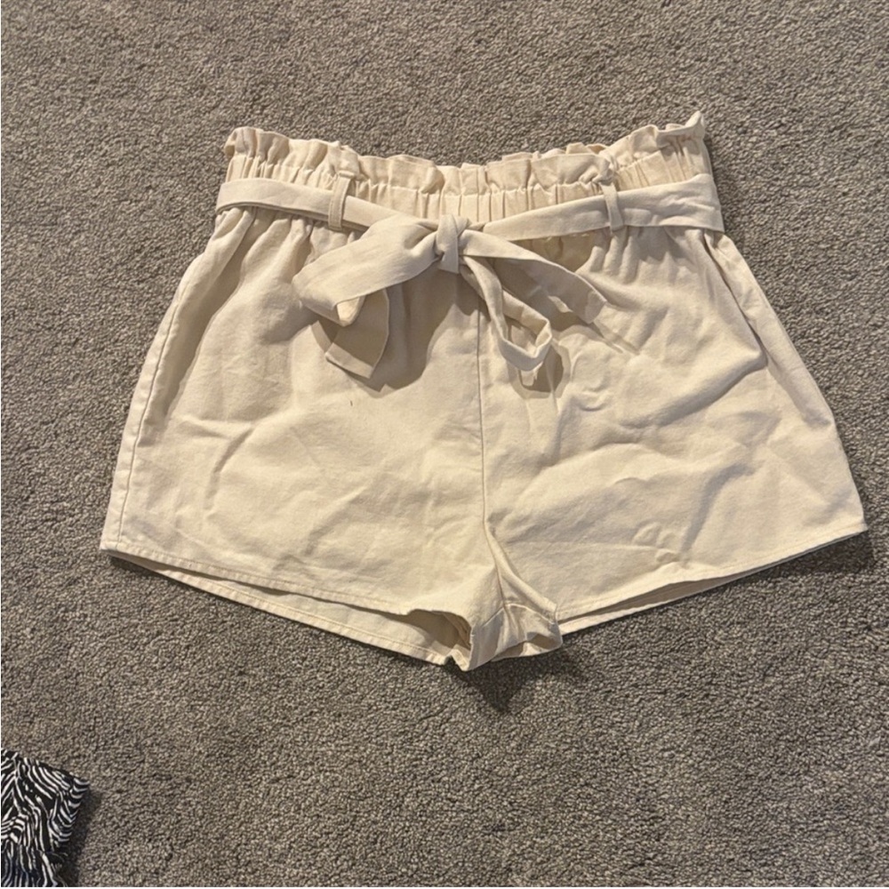 Lulu's High Waist Cream Shorts with Tie